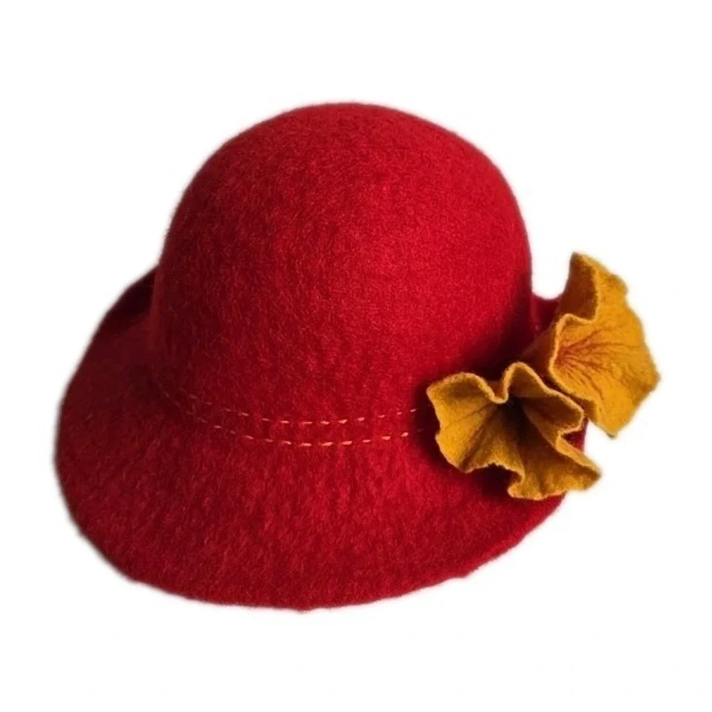 NEW Handmade‎ Nepal Felted Wool Hat Red Boho Fair Trade Ganesh Himal Trading Co.